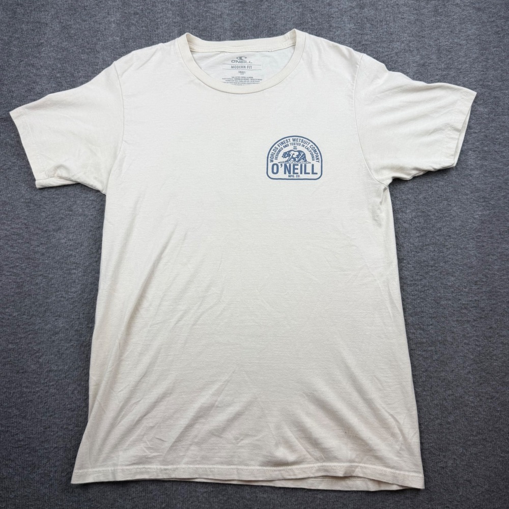 O'Neill Graphic T-Shirt Mens Small Cream Modern Fit California Bear Logo Tee